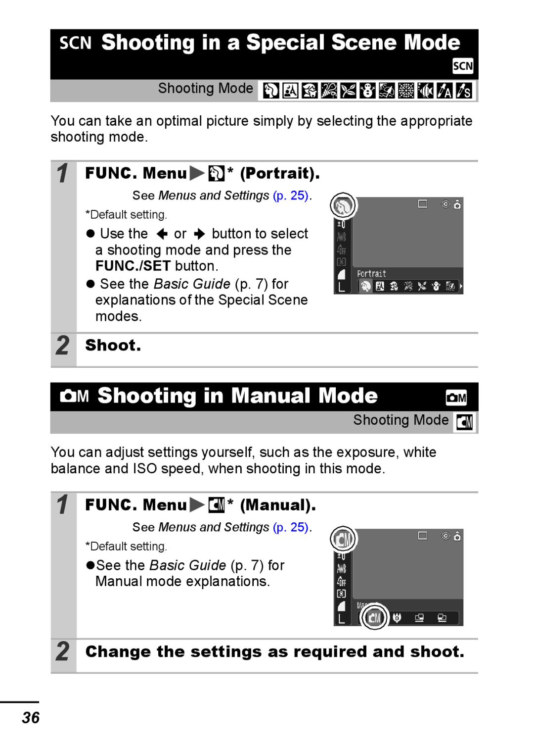 Canon IXUS 800 IS appendix Shooting in a Special Scene Mode, Shooting in Manual Mode 