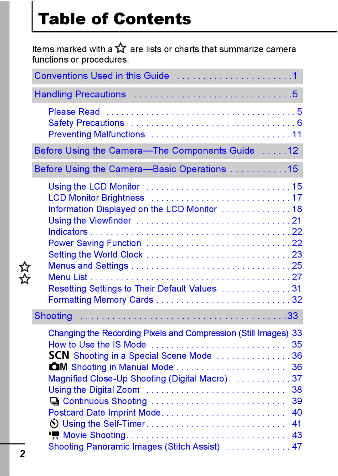 Canon IXUS 800 IS appendix Table of Contents 