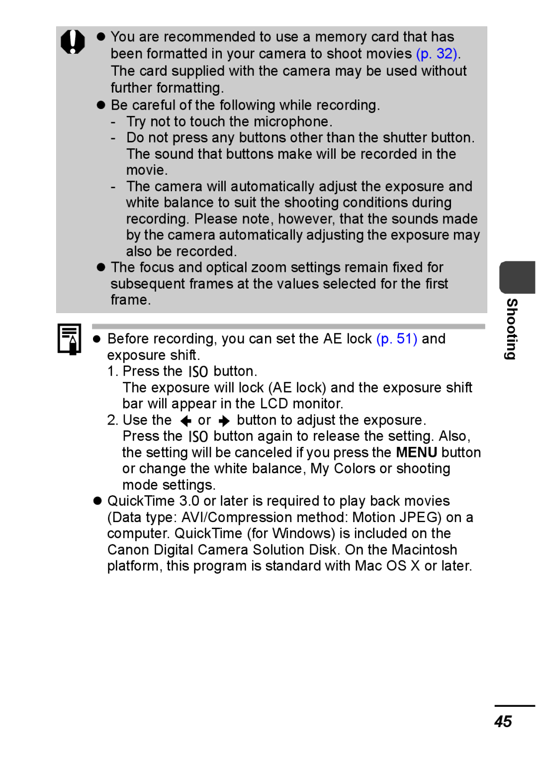 Canon IXUS 800 IS appendix Mode settings 