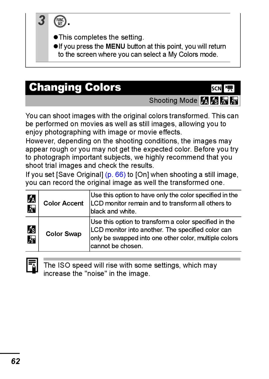 Canon IXUS 800 IS appendix Changing Colors, Black and white, Color Swap, Cannot be chosen 