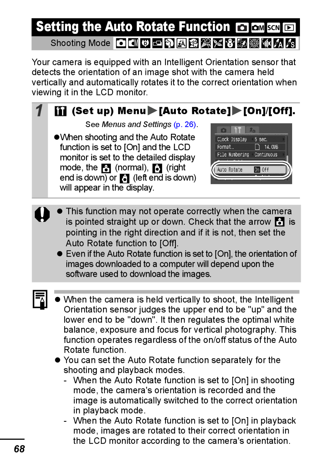 Canon IXUS 800 IS appendix Setting the Auto Rotate Function, Set up Menu Auto Rotate On/Off 