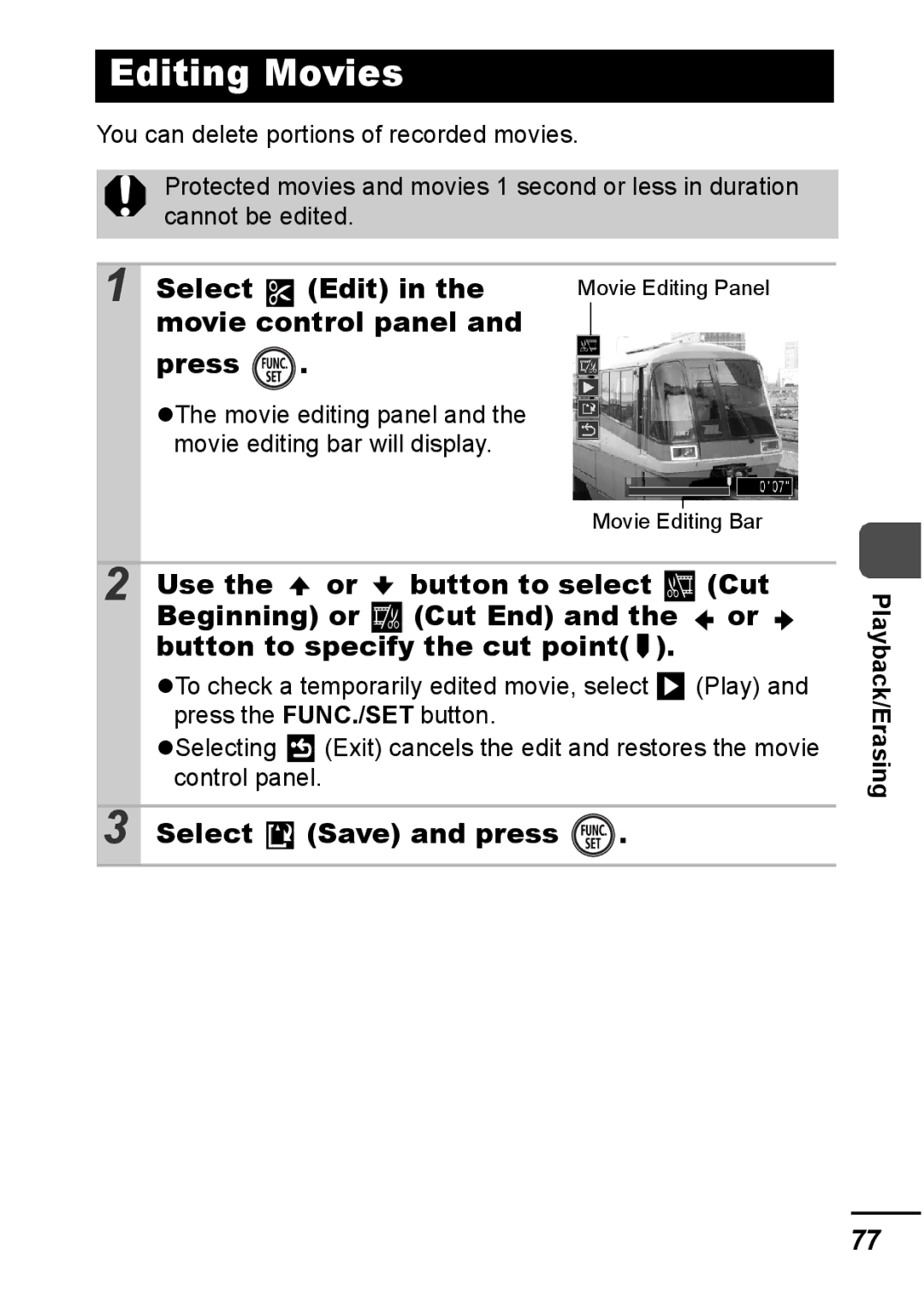 Canon IXUS 800 IS appendix Editing Movies, Select Save and press 