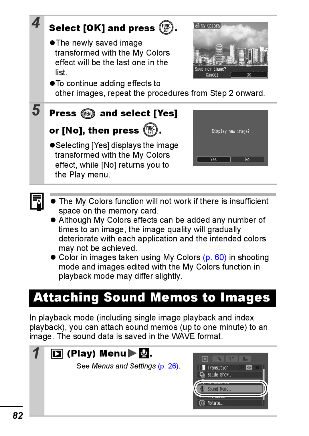 Canon IXUS 800 IS appendix Attaching Sound Memos to Images, Press and select Yes or No, then press 