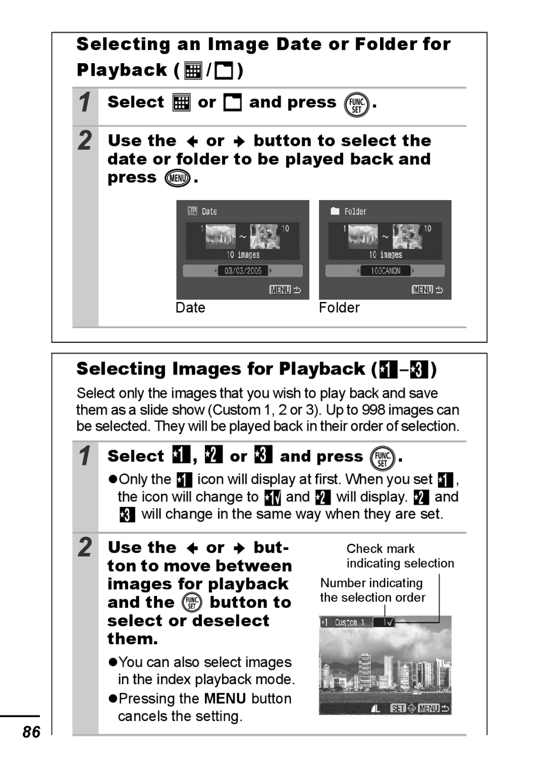 Canon IXUS 800 IS appendix Selecting an Image Date or Folder for Playback, Selecting Images for Playback 