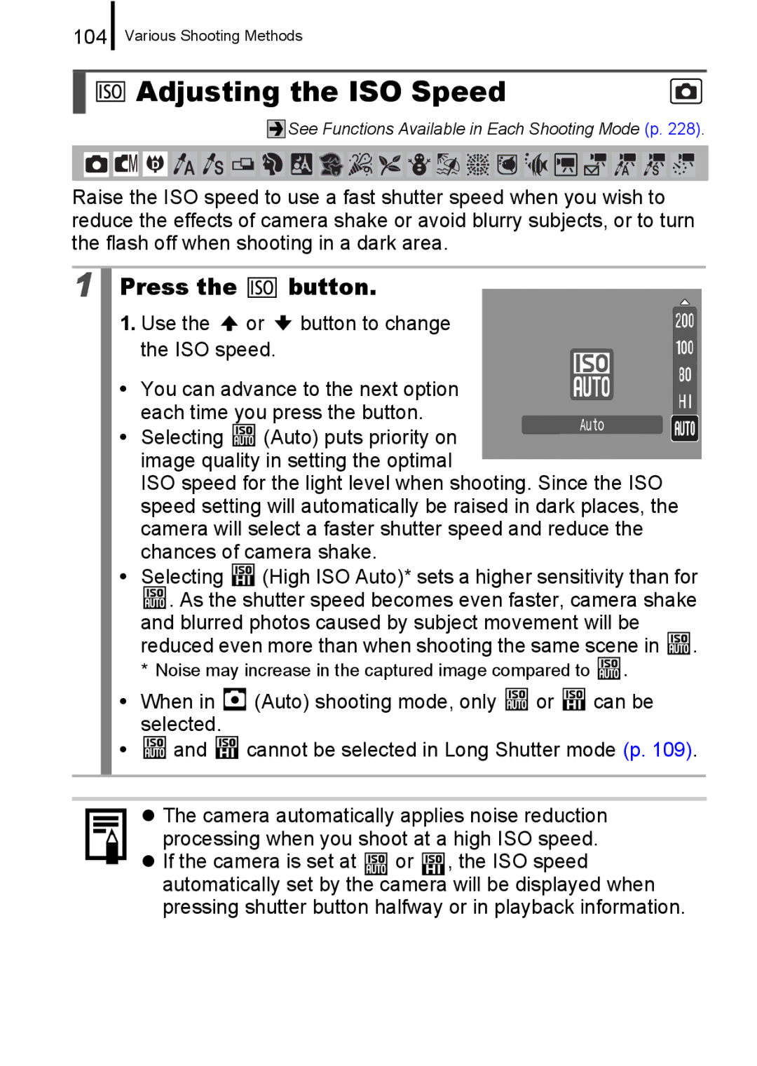 Canon IXUS 860 IS appendix Adjusting the ISO Speed, 104 