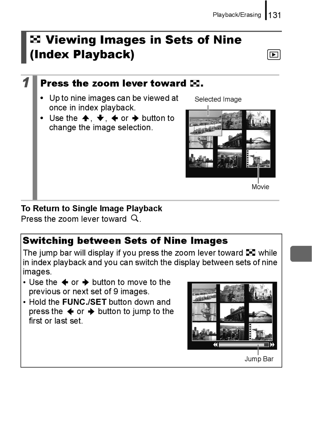 Canon IXUS 860 IS appendix Viewing Images in Sets of Nine Index Playback, Switching between Sets of Nine Images 