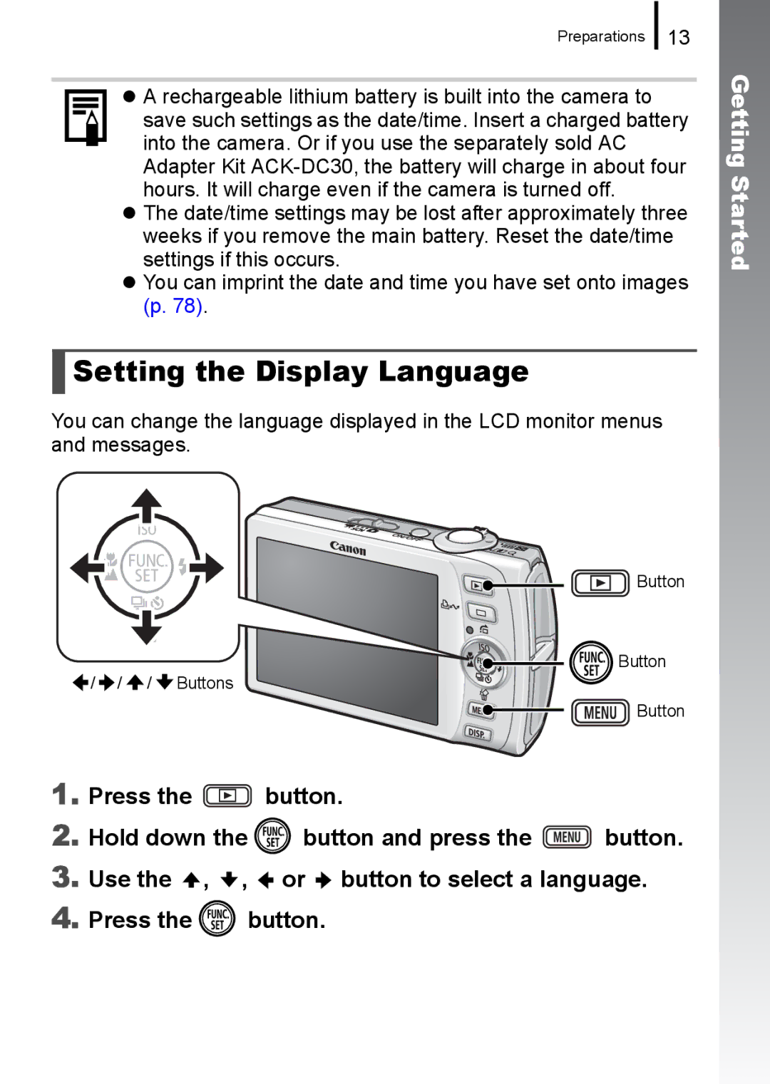 Canon IXUS 860 IS appendix Setting the Display Language 