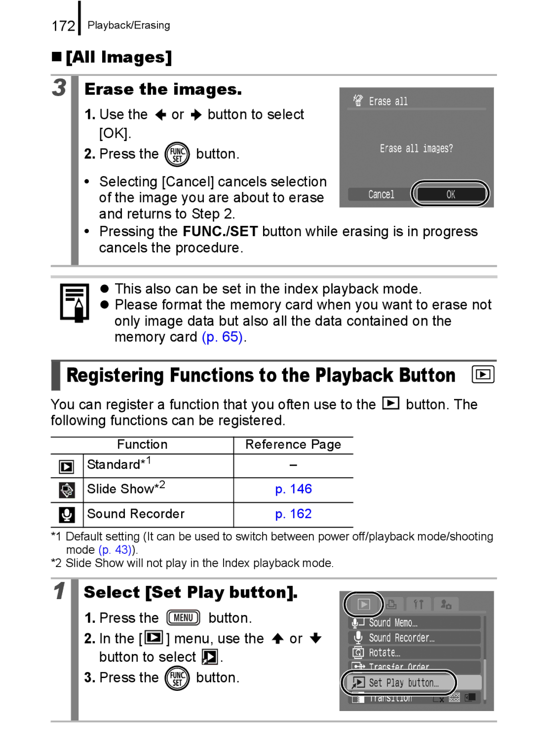 Canon IXUS 860 IS appendix „ All Images Erase the images, Select Set Play button, 172 