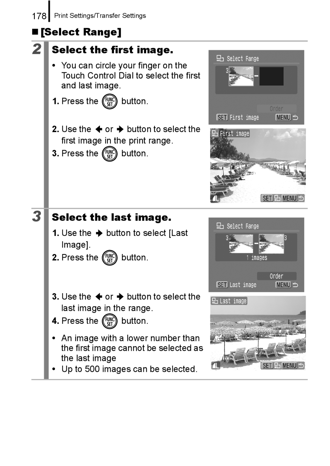 Canon IXUS 860 IS appendix „ Select Range Select the first image, 178 