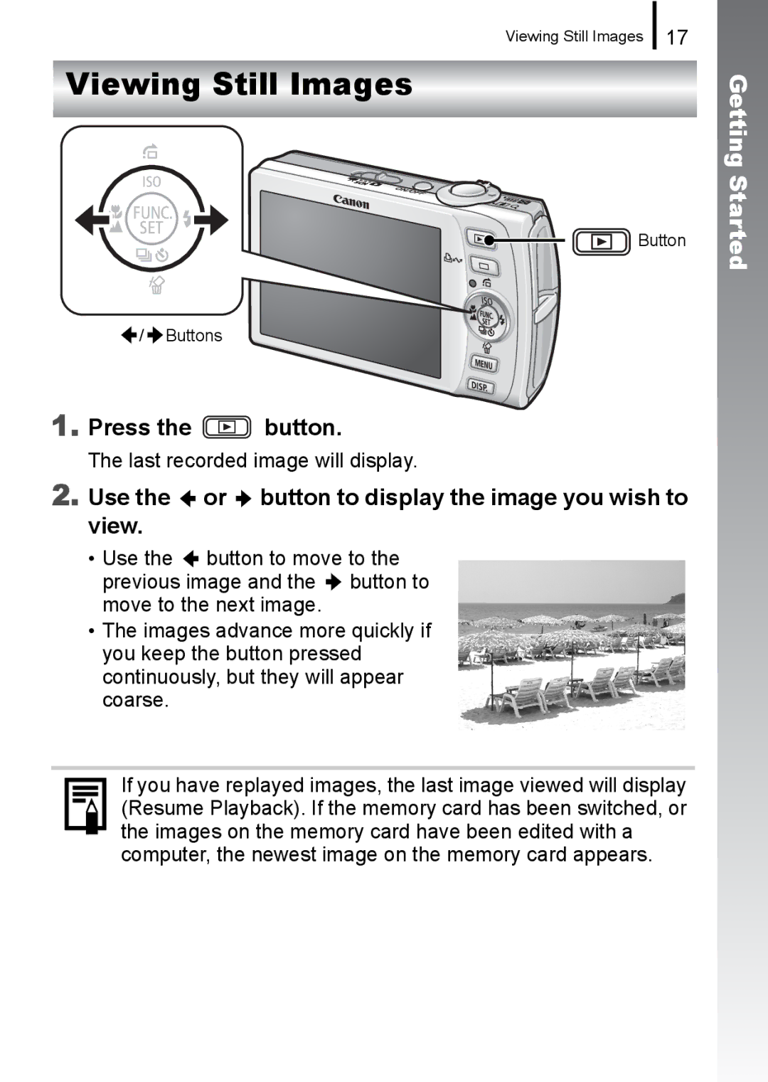 Canon IXUS 860 IS appendix Viewing Still Images, Use the or button to display the image you wish to view 