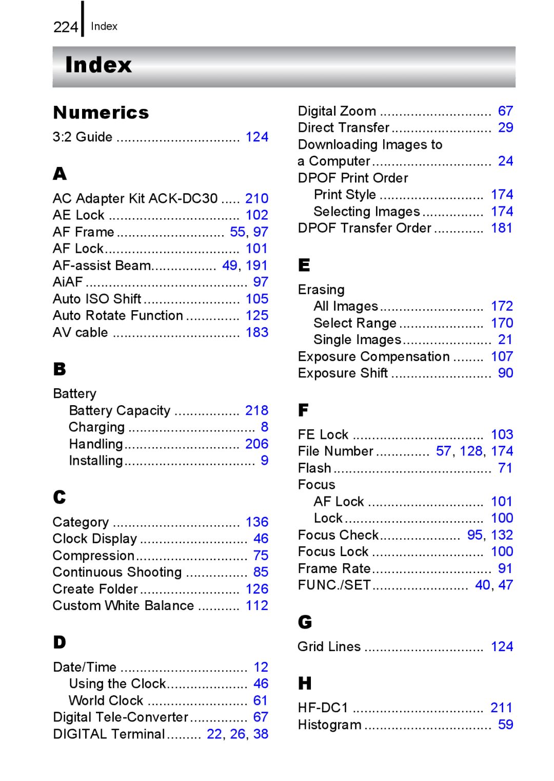 Canon IXUS 860 IS appendix Index, Numerics 