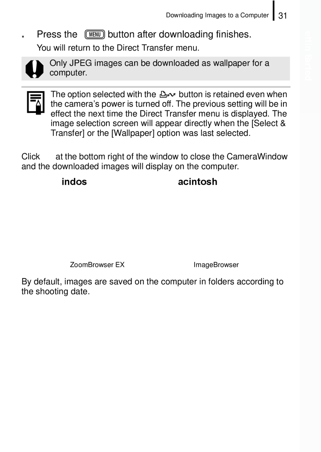 Canon IXUS 860 IS appendix Press the button after downloading finishes, „ Macintosh 