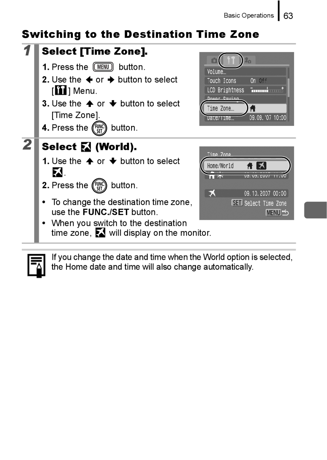 Canon IXUS 860 IS appendix Switching to the Destination Time Zone 