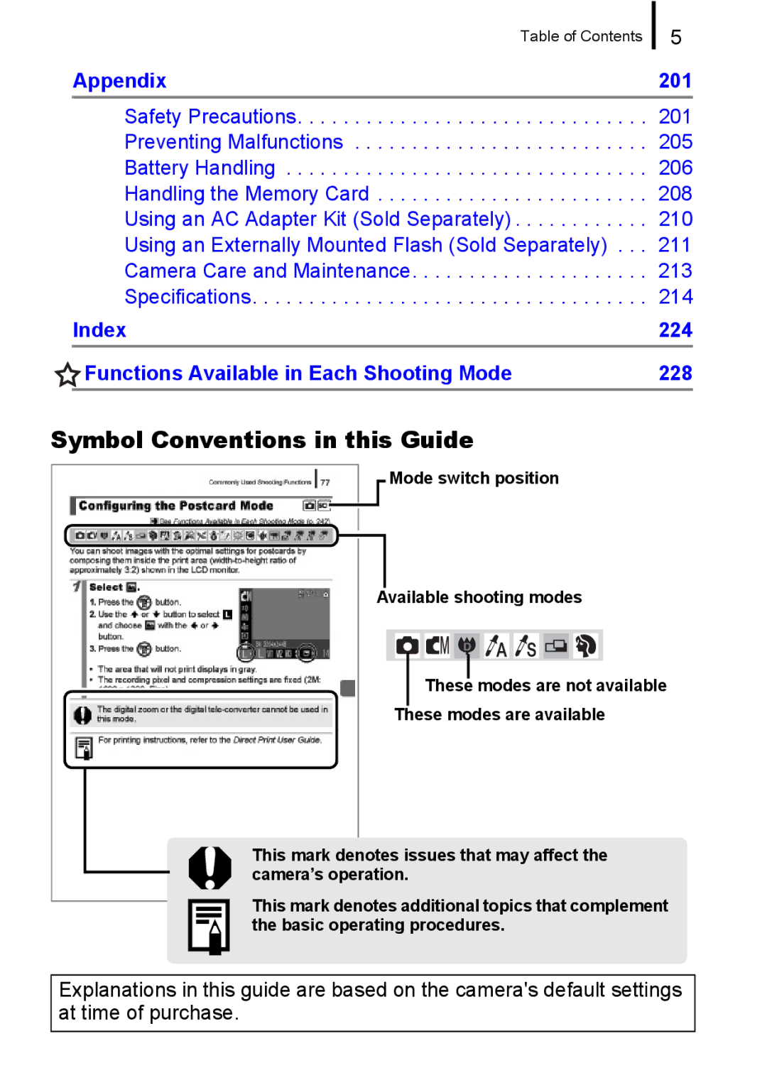 Canon IXUS 860 IS appendix Symbol Conventions in this Guide, Appendix 201 