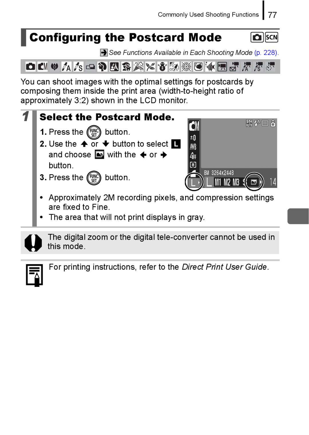 Canon IXUS 860 IS appendix Configuring the Postcard Mode, Select the Postcard Mode 