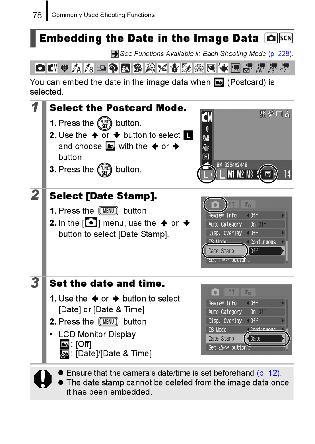 Canon IXUS 860 IS appendix Select Date Stamp, Set the date and time 