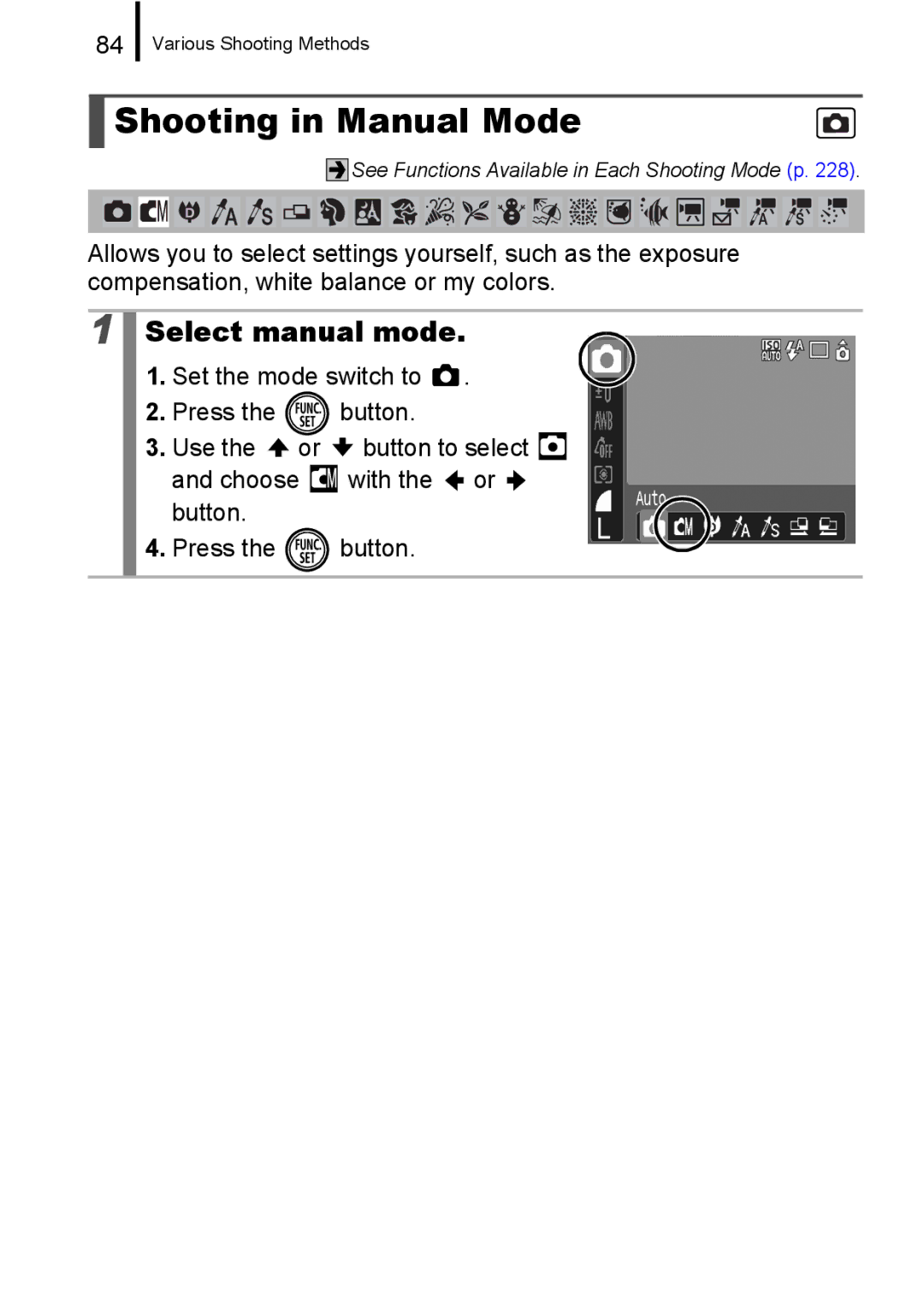 Canon IXUS 860 IS appendix Shooting in Manual Mode, Select manual mode 