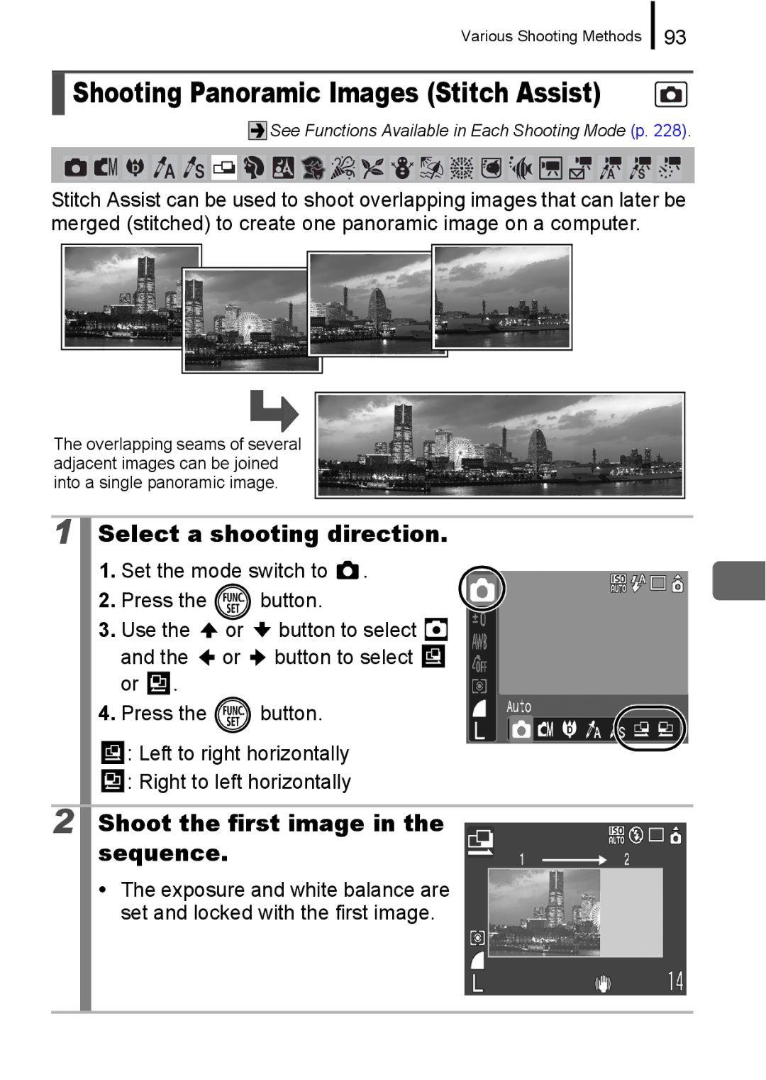 Canon IXUS 860 IS appendix Shooting Panoramic Images Stitch Assist, Select a shooting direction 