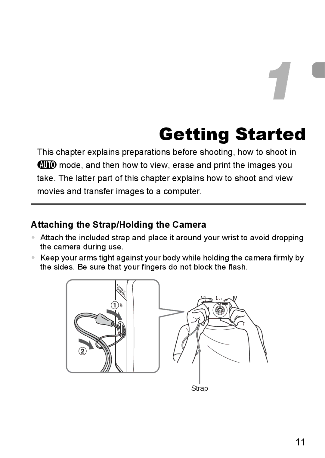 Canon IXUS 95 IS manual Getting Started, Attaching the Strap/Holding the Camera 