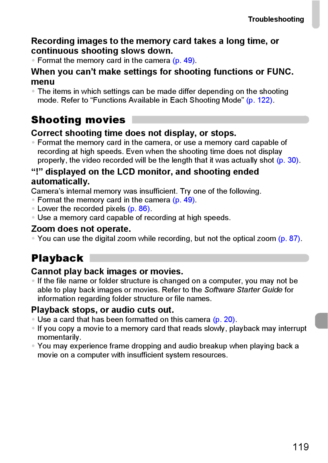 Canon IXUS 95 IS manual Shooting movies, Playback, 119 