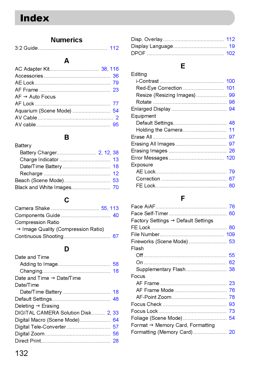 Canon IXUS 95 IS manual Index, 132 