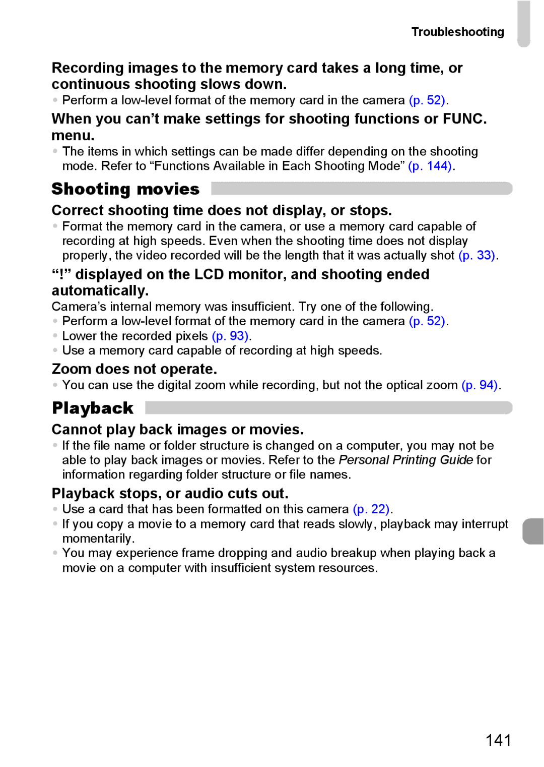 Canon IXUS11015 manual Shooting movies, Playback, 141 