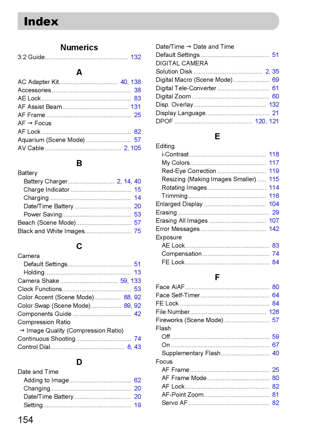 Canon IXUS11015 manual Index, 154 