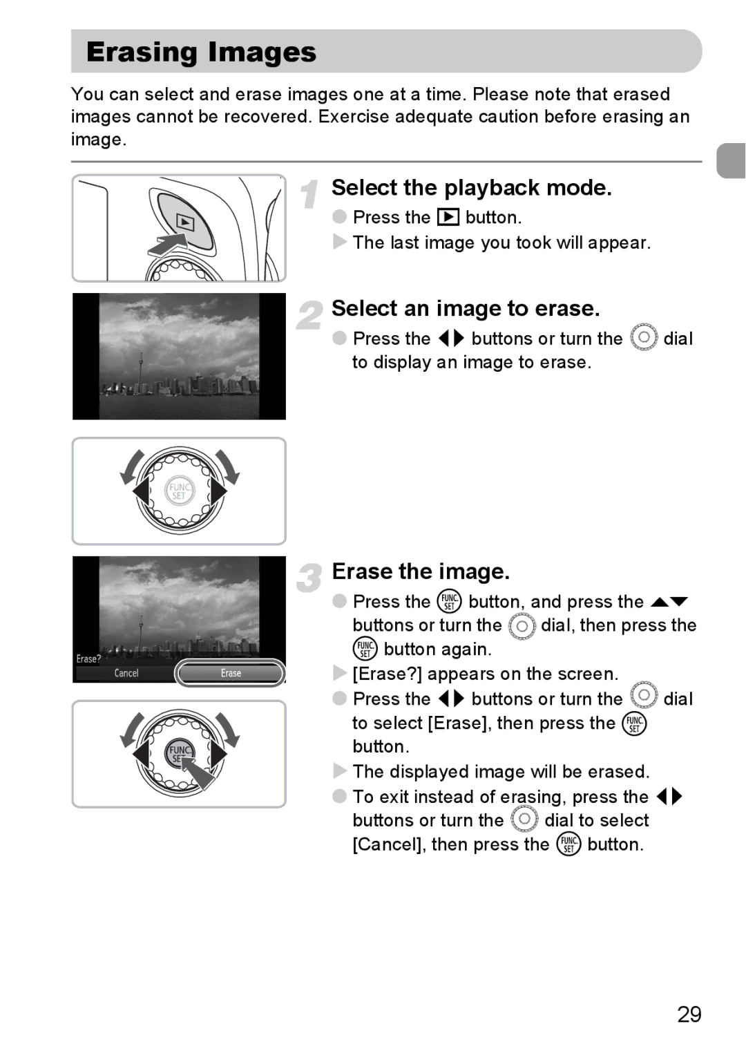 Canon IXUS11015 manual Erasing Images, Select an image to erase, Erase the image 