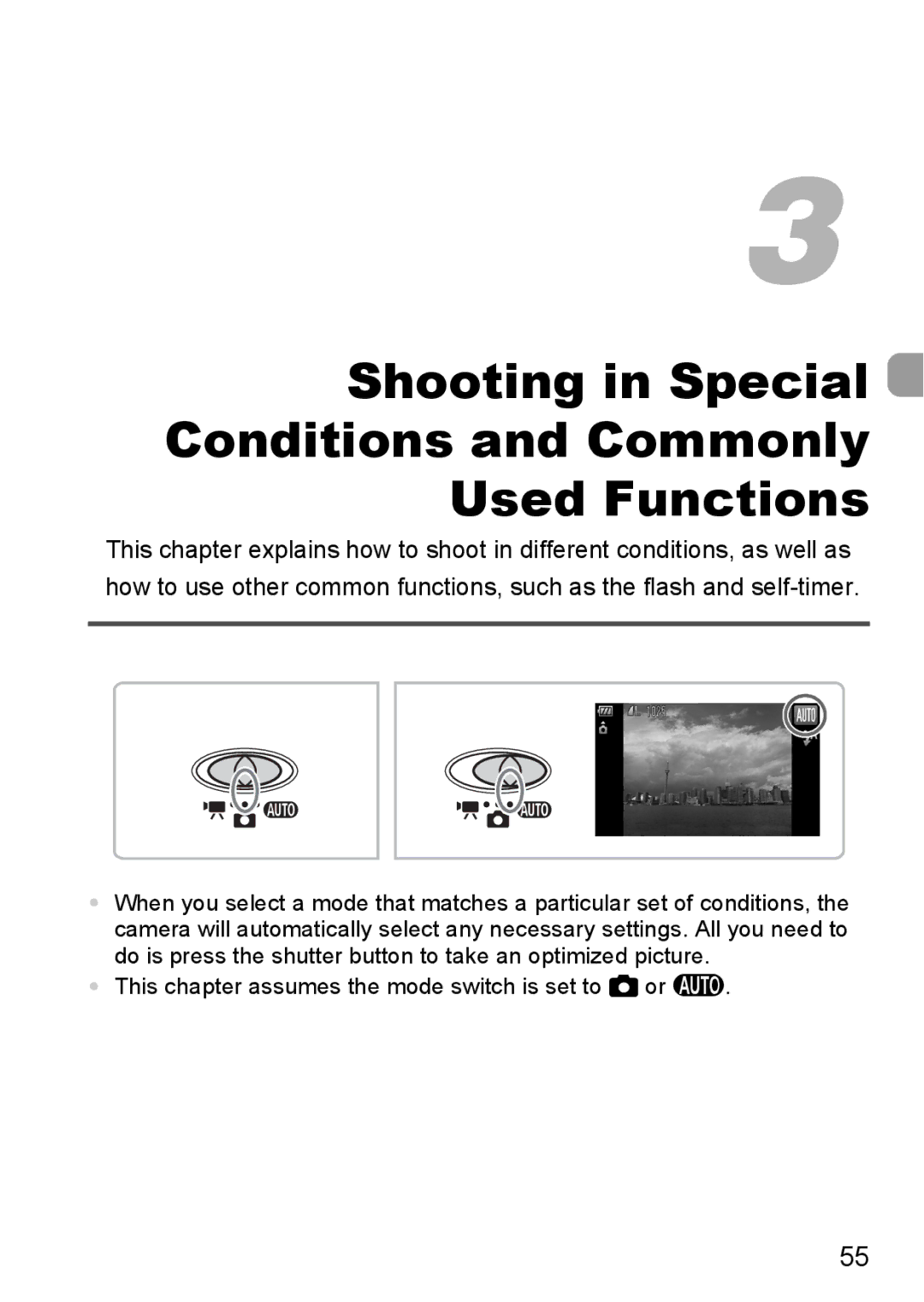 Canon IXUS11015 manual Shooting in Special Conditions and Commonly Used Functions 