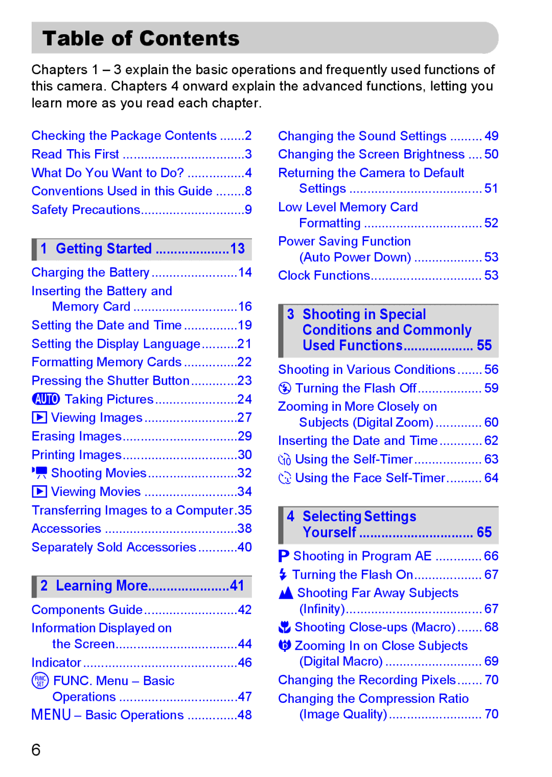 Canon IXUS11015 manual Table of Contents 