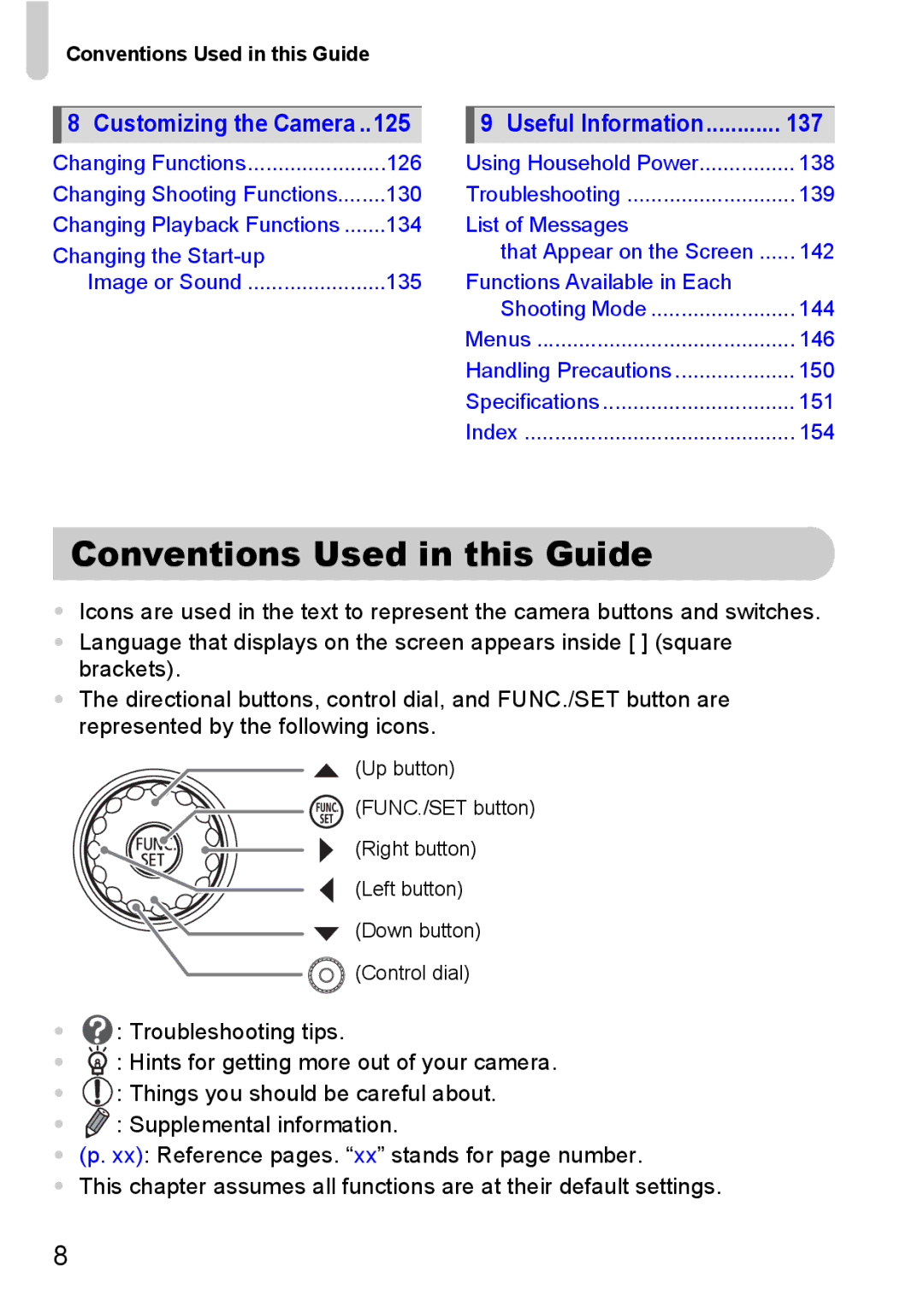 Canon IXUS11015 manual Conventions Used in this Guide 