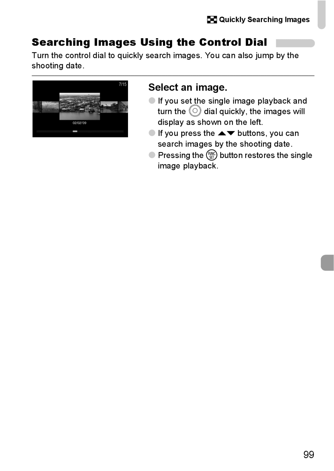 Canon IXUS11015 manual Searching Images Using the Control Dial, Quickly Searching Images 