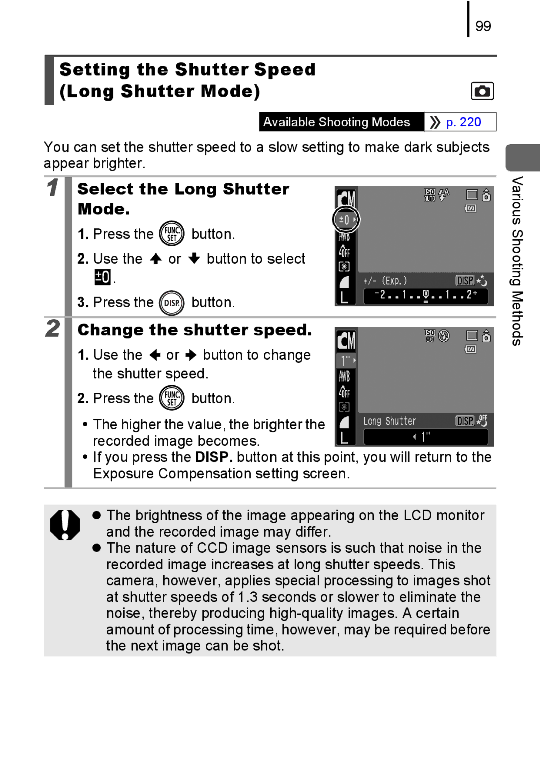 Canon IXUS 80IS manual Setting the Shutter Speed Long Shutter Mode, Select the Long Shutter Mode, Change the shutter speed 