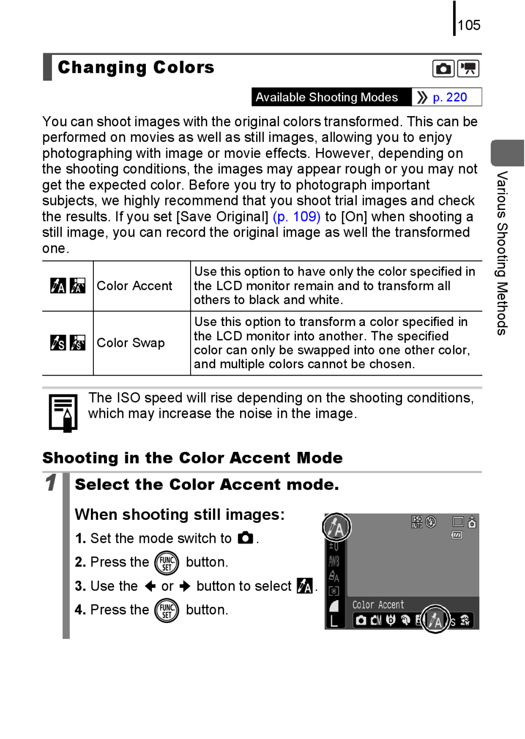 Canon IXUS 80IS, IXUS82IS manual Changing Colors, 105 