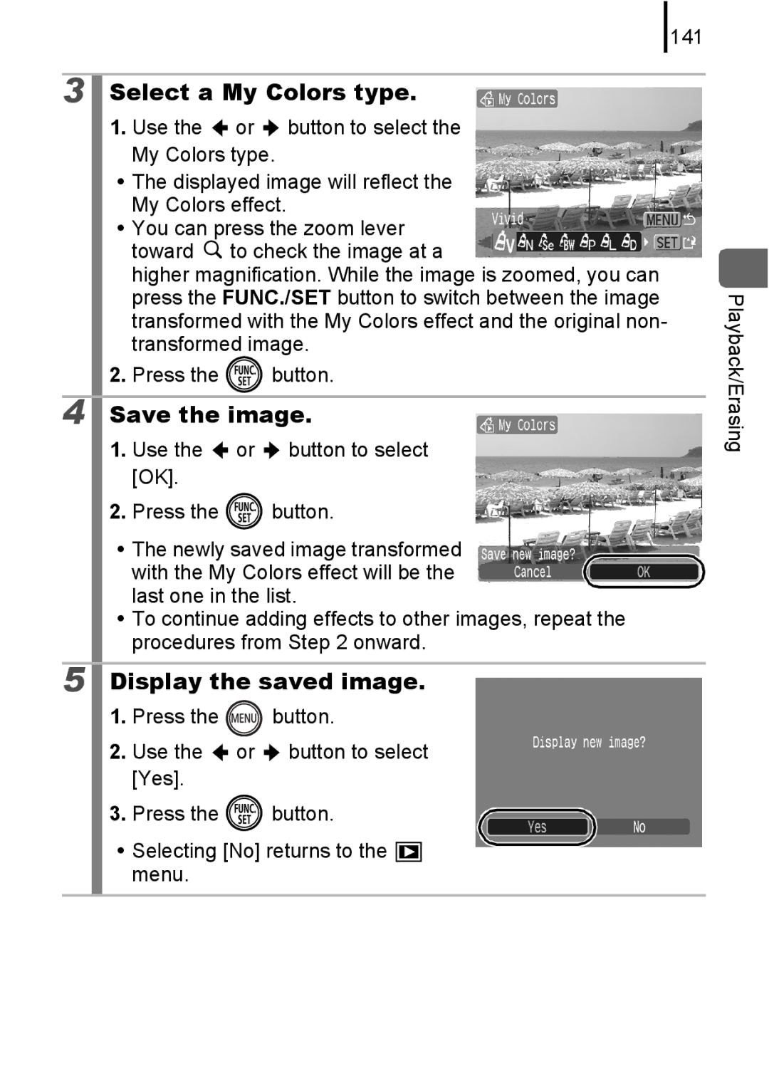 Canon IXUS 80IS, IXUS82IS manual Select a My Colors type, 141 