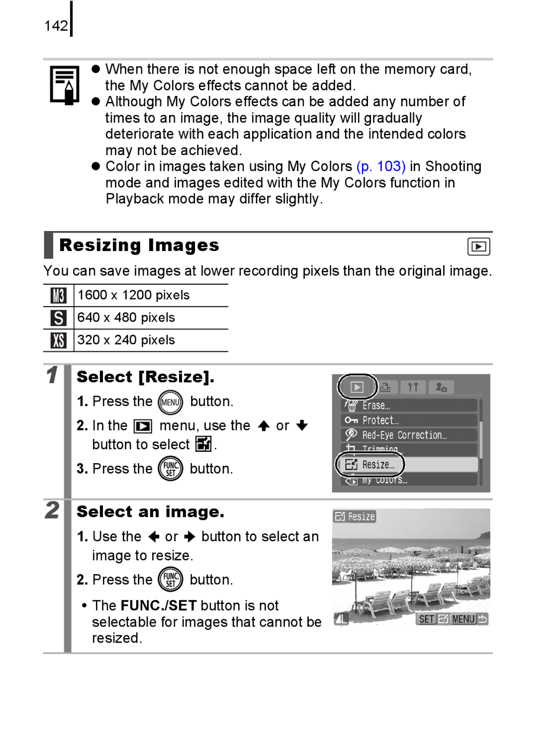 Canon IXUS82IS, IXUS 80IS manual Resizing Images, Select Resize 