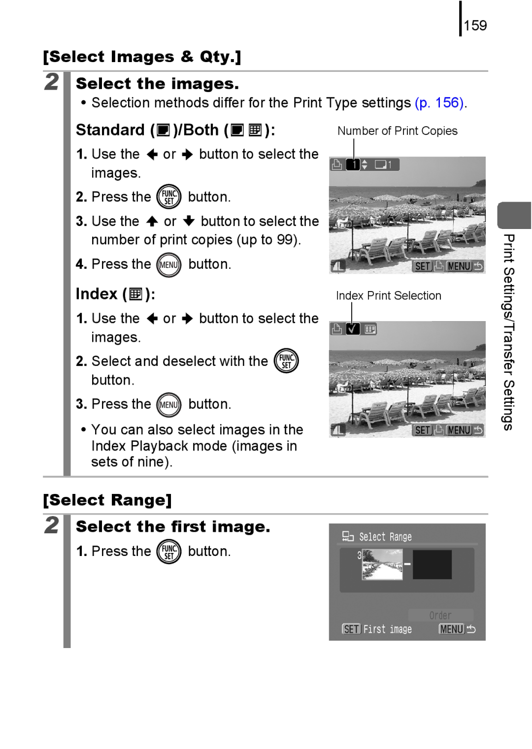 Canon IXUS 80IS, IXUS82IS manual Select Images & Qty Select the images, Standard /Both, Index 