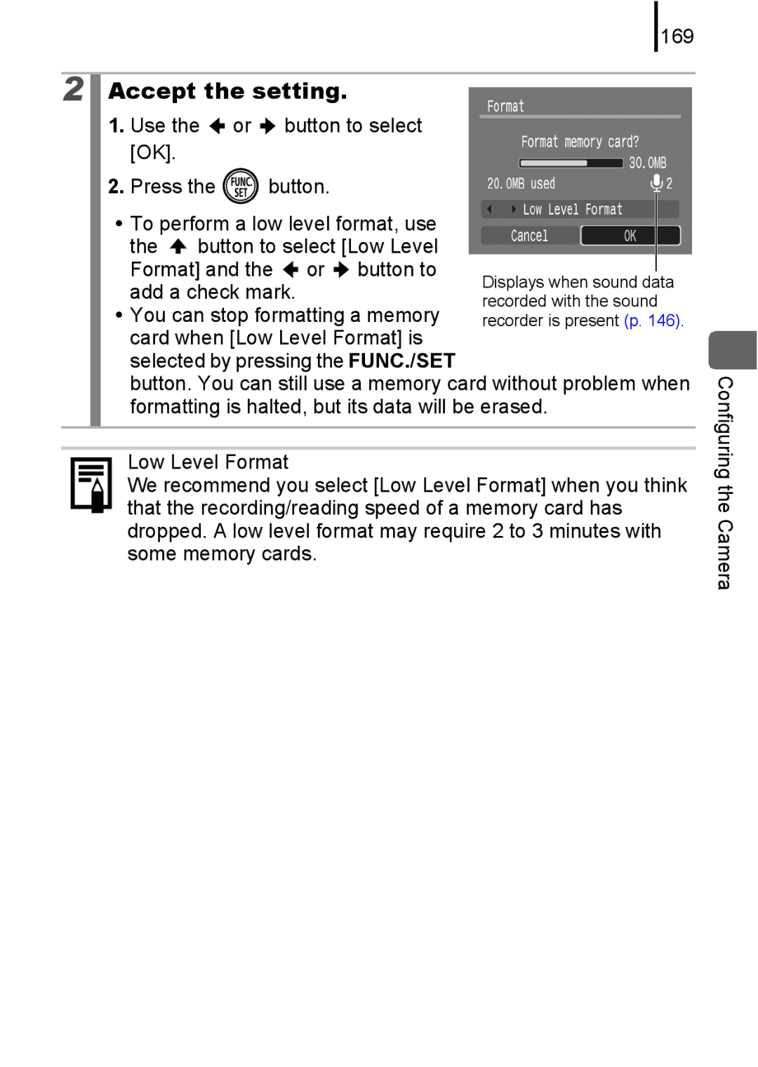 Canon IXUS 80IS, IXUS82IS manual Accept the setting, 169 