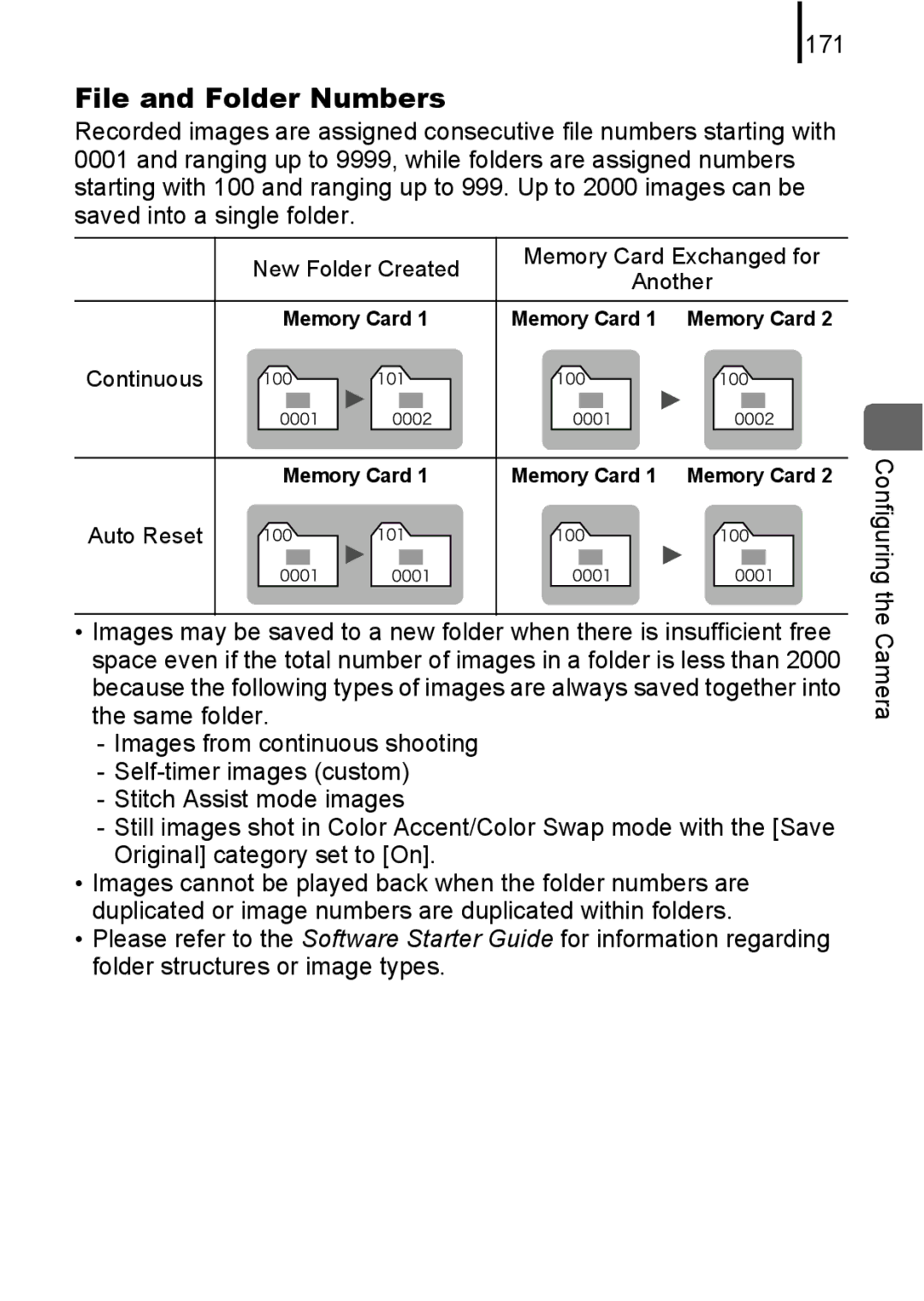 Canon IXUS 80IS, IXUS82IS manual File and Folder Numbers, 171 