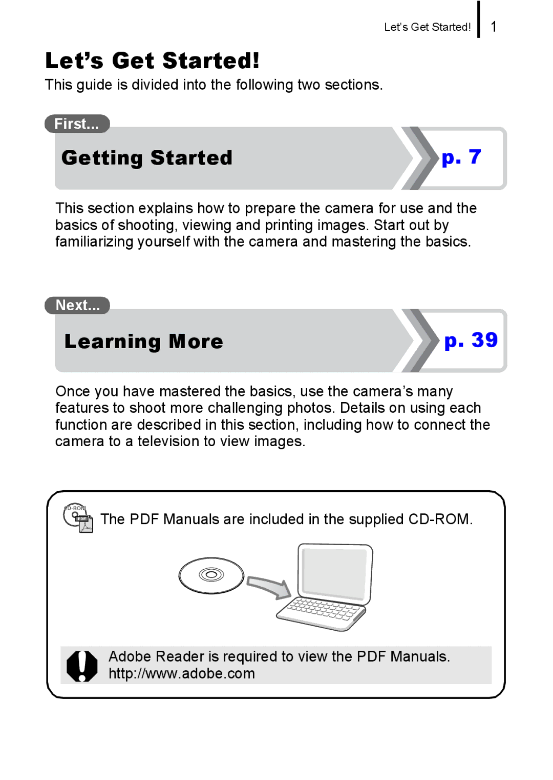 Canon IXUS 80IS, IXUS82IS manual Let’s Get Started, This guide is divided into the following two sections 