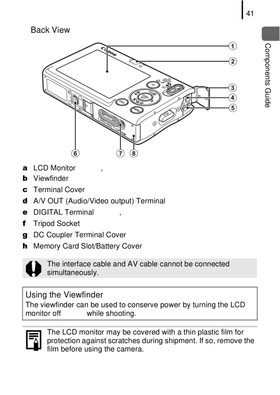 Canon IXUS 80IS, IXUS82IS manual „ Back View, Using the Viewfinder 