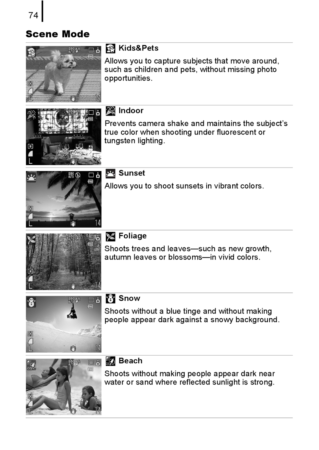 Canon IXUS82IS, IXUS 80IS manual Scene Mode 