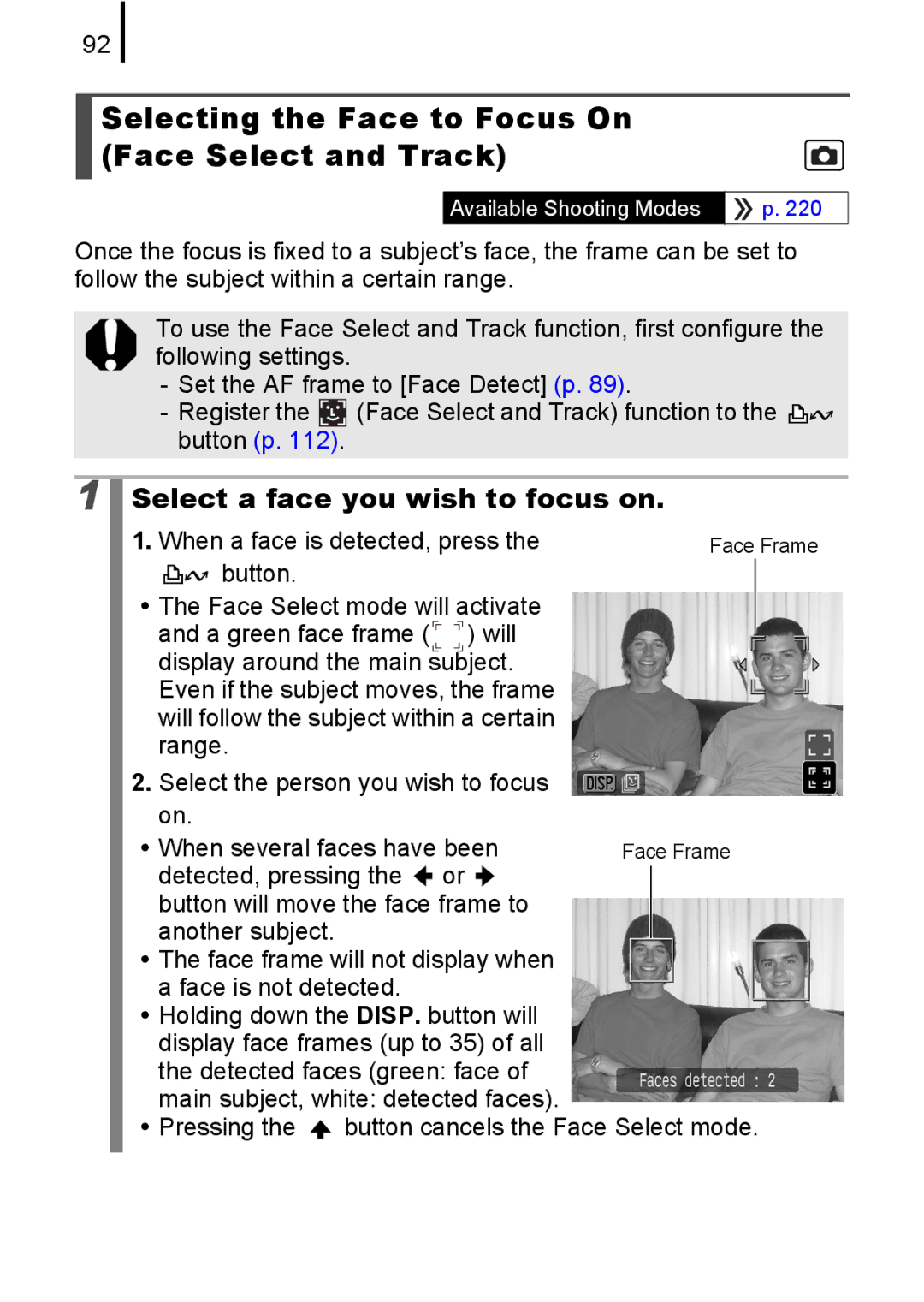 Canon IXUS82IS, IXUS 80IS manual Selecting the Face to Focus On Face Select and Track, Select a face you wish to focus on 