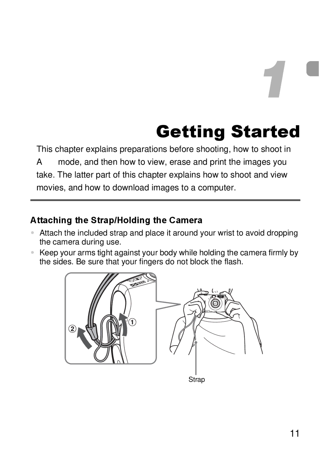 Canon IXUS980IS manual Getting Started, Attaching the Strap/Holding the Camera 