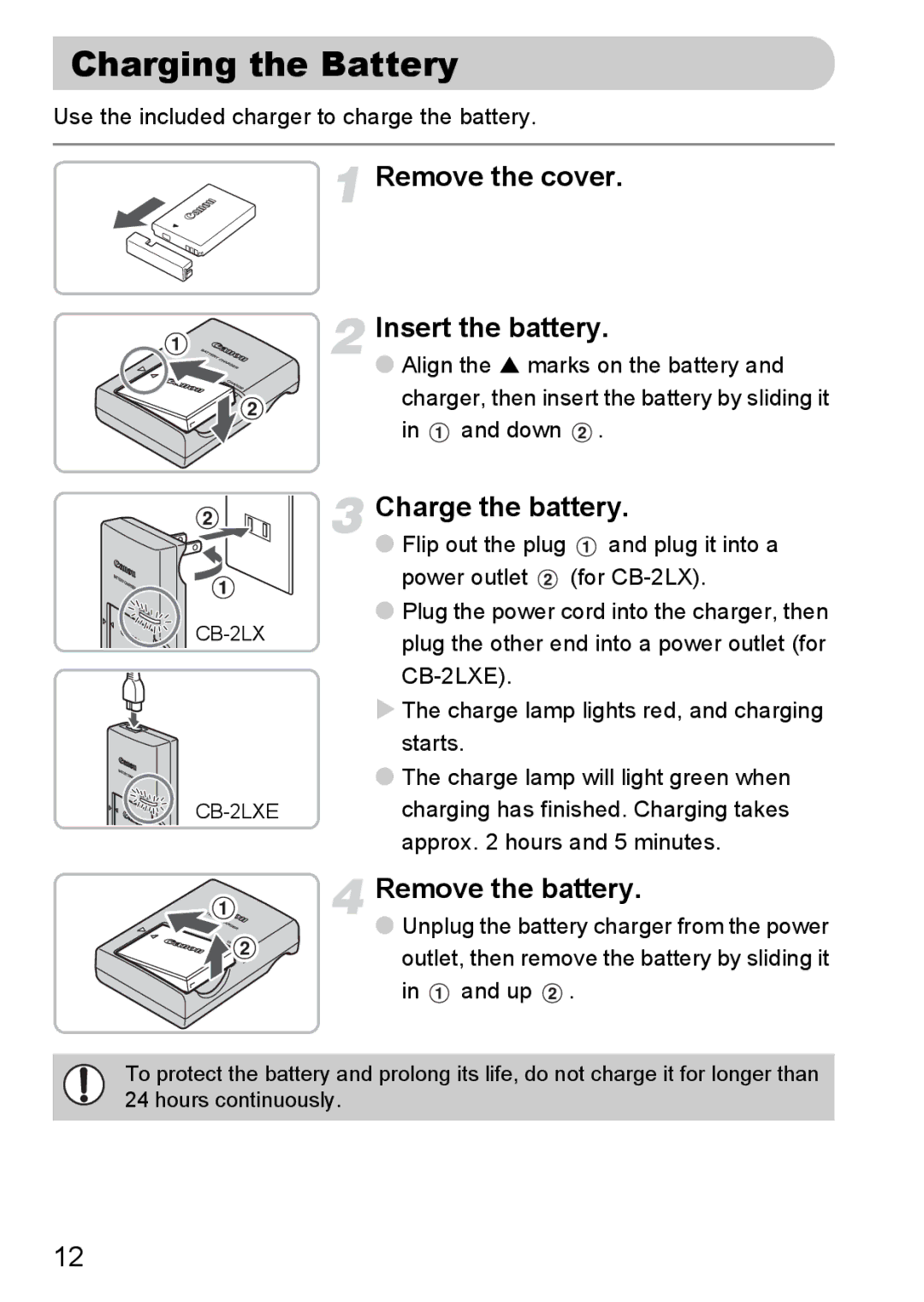 Canon IXUS980IS manual Charging the Battery, Remove the cover Insert the battery, Charge the battery, Remove the battery 