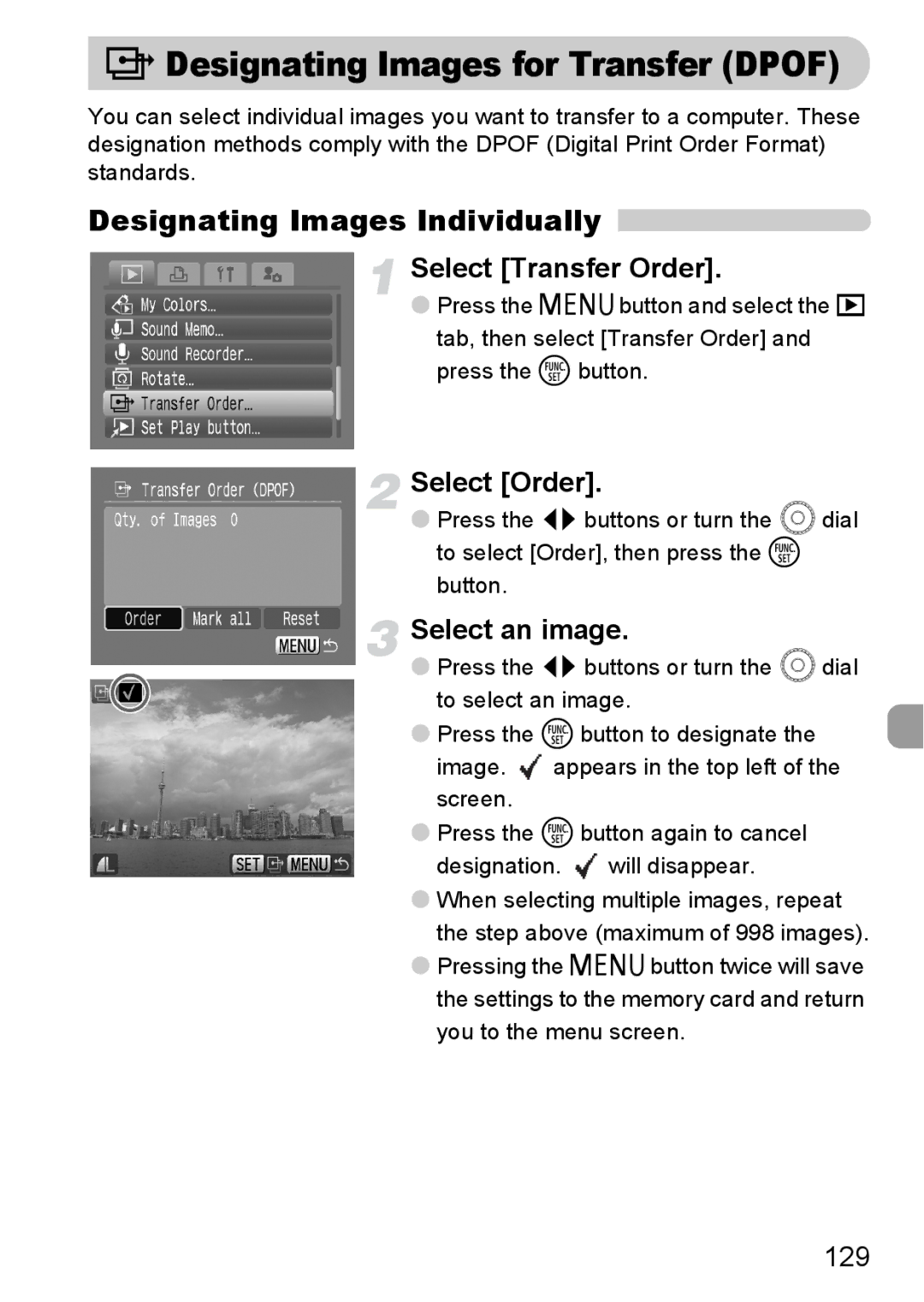 Canon IXUS980IS manual Select Transfer Order, 129 