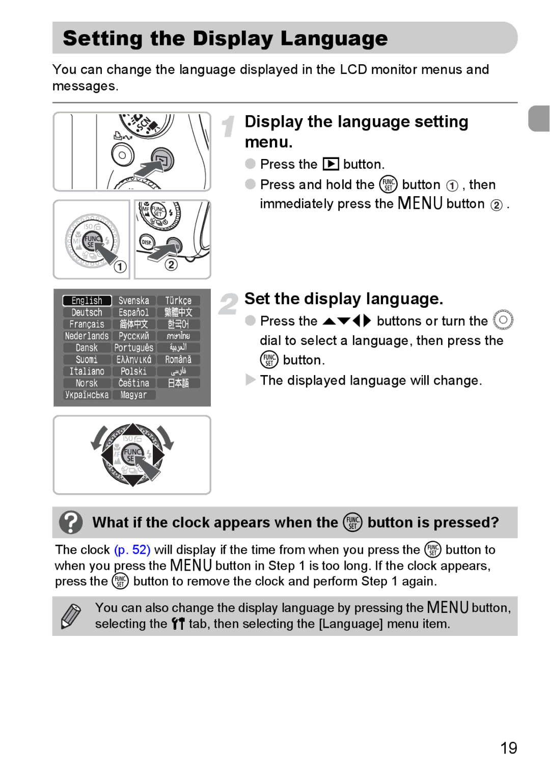 Canon IXUS980IS manual Setting the Display Language, Display the language setting menu, Set the display language 