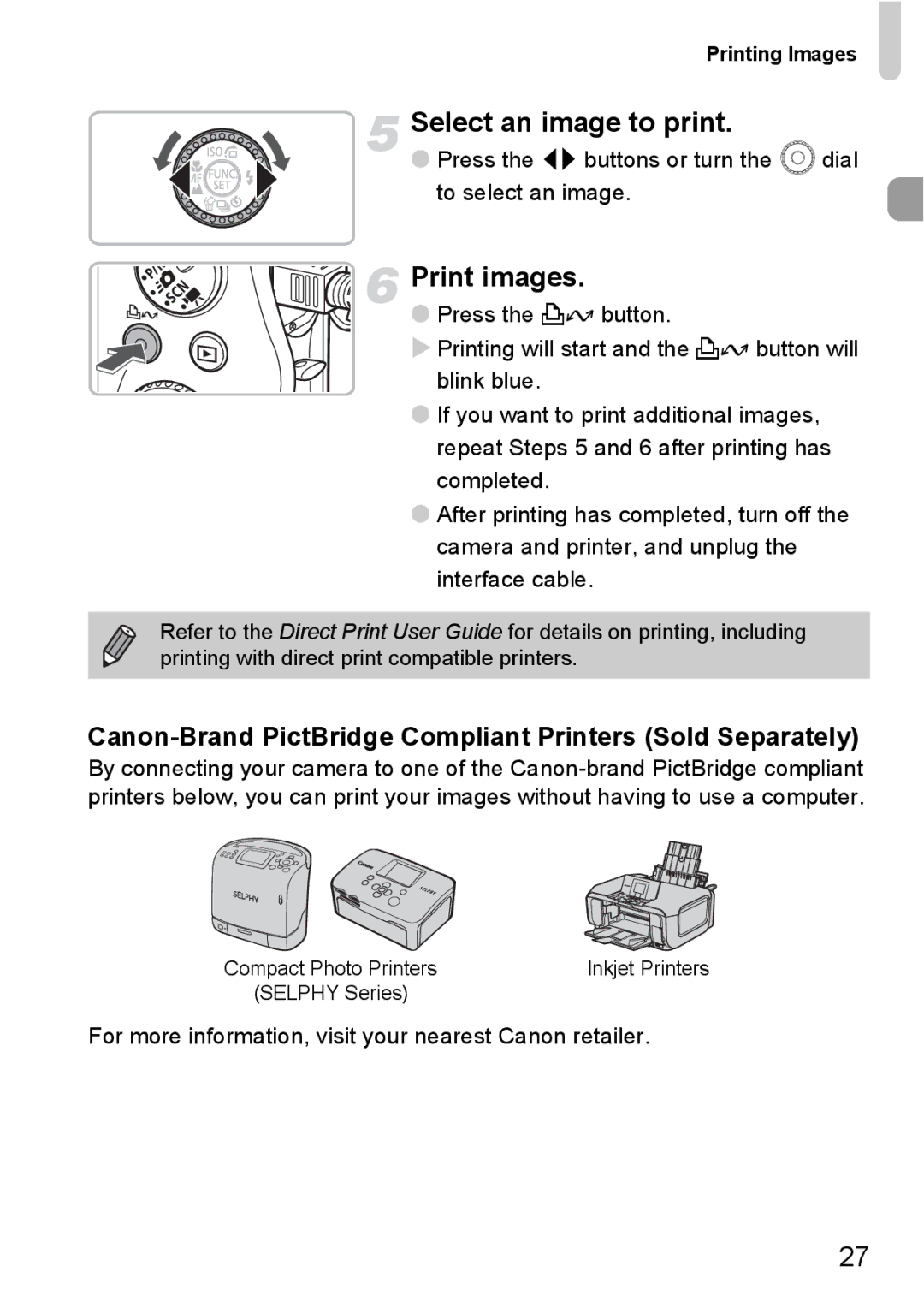 Canon IXUS980IS manual Select an image to print, Print images, Canon-Brand PictBridge Compliant Printers Sold Separately 