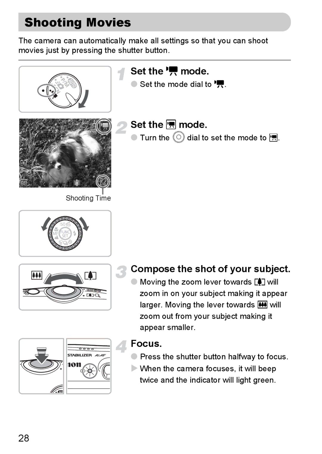 Canon IXUS980IS manual Shooting Movies, Set the E mode, Set the X mode 