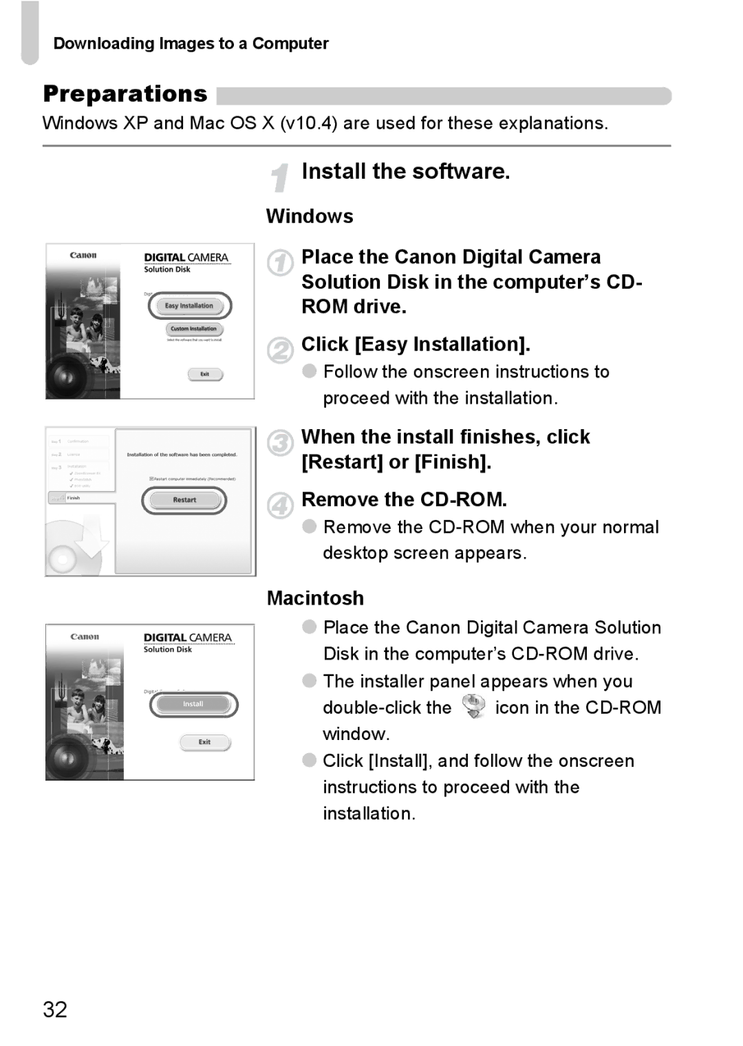 Canon IXUS980IS manual Preparations, Install the software, Downloading Images to a Computer 